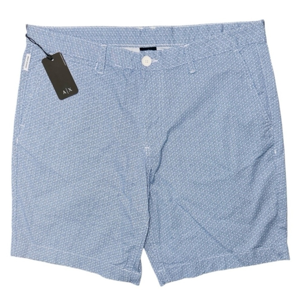 Armani‎ Exchange Mens Size 36 Waist Blue Flat Front Geo Shorts 9” Inseam